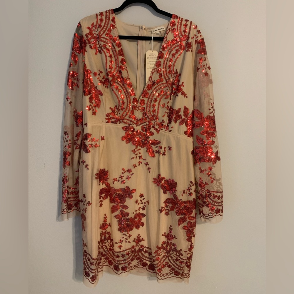 Southern Fries Chics Rec Poppin Bottles Deep V Sequin long Sleeve dress